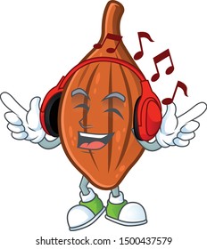 Listening music choco almond cartoon character on white background