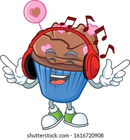 Listening music chocolate love cupcake mascot cartoon character design