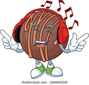 Listening music chocolate praline ball mascot cartoon character design