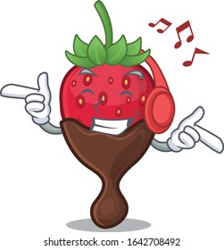 Listening music chocolate strawberry cartoon character concept