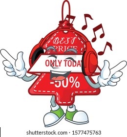Listening music christmas best price tag mascot cartoon design style