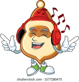 Listening music christmas hat cookies mascot cartoon design style