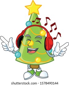 Listening music christmas tree decoration mascot cartoon design style