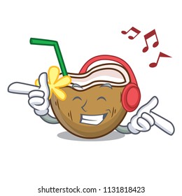Listening music cocktail coconut mascot cartoon