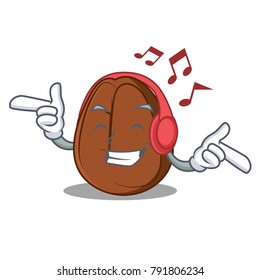 Listening music coffee bean mascot cartoon