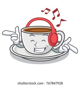 Listening music coffee character cartoon style