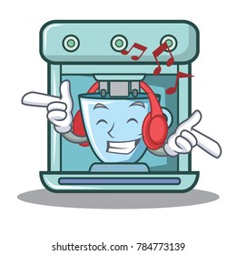 Listening music coffee maker character cartoon