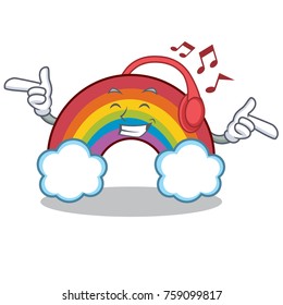 Listening music colorful rainbow character cartoon