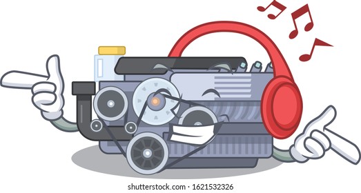 Listening music combustion engine mascot cartoon character design