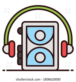 Listening music concept, earbuds in editable flat style 