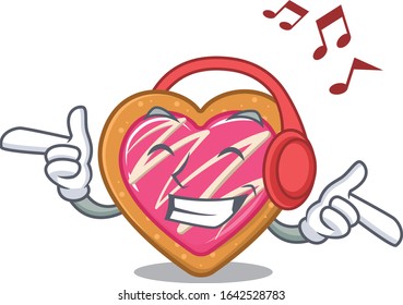 Listening music cookie heart cartoon character concept