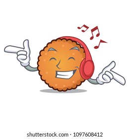 Listening music cookies mascot cartoon style