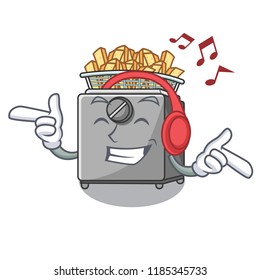 Listening music cooking french fries in deep fryer cartoon