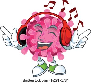 Listening music corona virus mascot cartoon character design