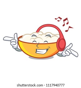 Listening music cottage cheese mascot cartoon
