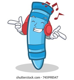 Listening music crayon character cartoon style