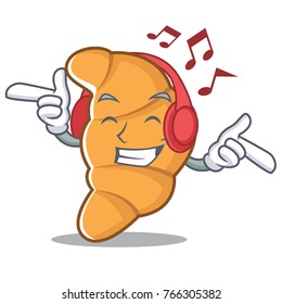 Listening music croissant character cartoon style