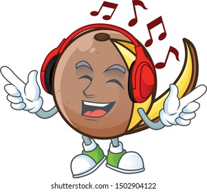 Listening music cute bambangan fruit in cartoon mascot