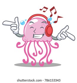 Listening music cute jellyfish character cartoon