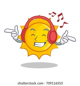 Listening music cute sun character cartoon