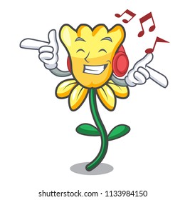 Listening music daffodil flower mascot cartoon