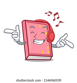 Listening music diary mascot cartoon style