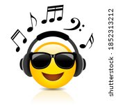 Listening music emoji cartoon isolated on white background