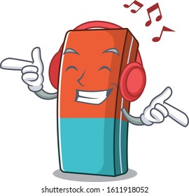 Listening music eraser mascot cartoon character design