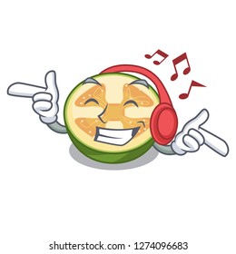 Listening music feijoa fruit slices on cartoon plate