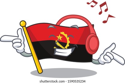 Listening music flag angola Scroll mascot cartoon character design