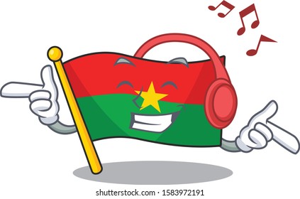Listening music flag burkina faso mascot cartoon character design