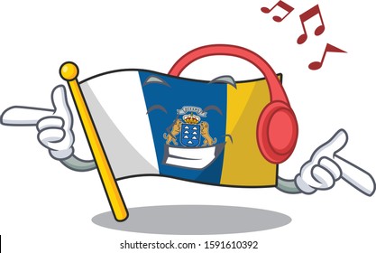 Listening music flag canary island Scroll mascot cartoon character design