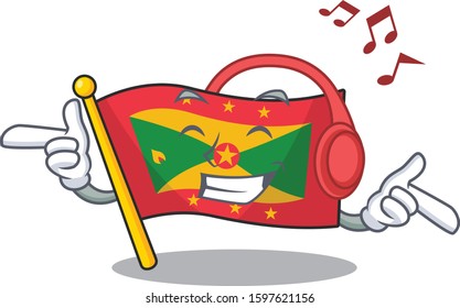 Listening music flag grenada Scroll mascot cartoon character design