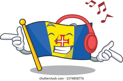 Listening music flag madeira mascot cartoon character design