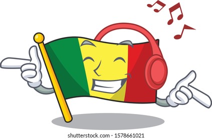 Listening Music Flag Mali Mascot Cartoon Character Design