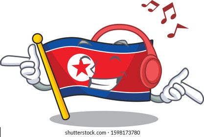 Listening music flag north korea Scroll mascot cartoon character design