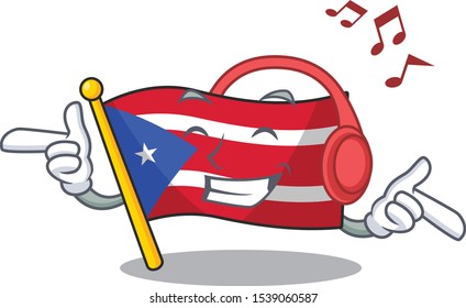 Listening music flag puerto rico on a cartoon