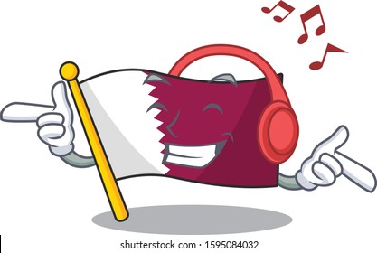 Listening music flag qatar Scroll mascot cartoon character design