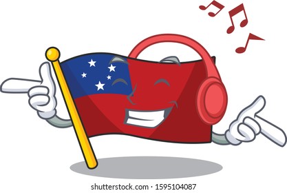 Listening music flag samoa Scroll mascot cartoon character design
