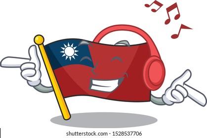 Listening music flag taiwan mascot isolated the cartoon