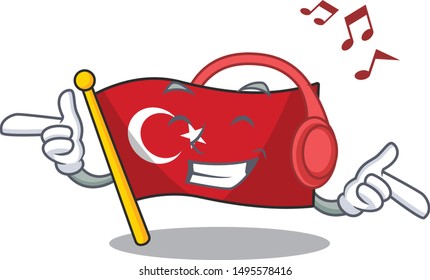 Listening music flag turkey in the mascot shape