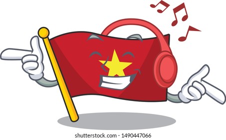 Listening music flag vietnam fluttered on mascot pole