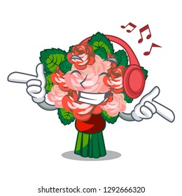 Listening music flower bouquet on isolated with mascot