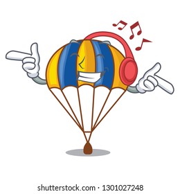 Listening music flying parachute in the mascot sky