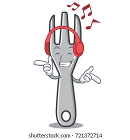 Listening music fork character cartoon style