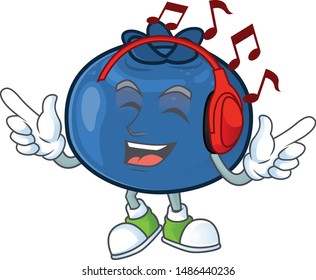 Listening music fresh blueberry character design with mascot