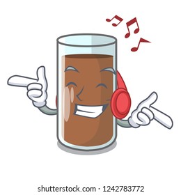 Listening music fresh chocolate splash on pouring mascot