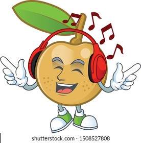 Listening music fresh longan cartoon on white background