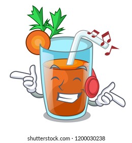 Listening music fresh smoothie carrot in cartoon table