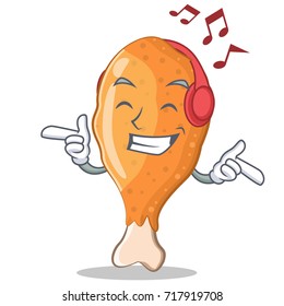 Listening music fried chicken character cartoon vector illustration
